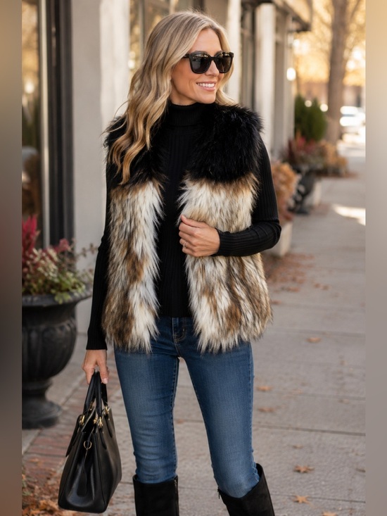 Aritzia Jackets & Blazers - ARITZIA Talula fur vest black brown cream colours size XXS